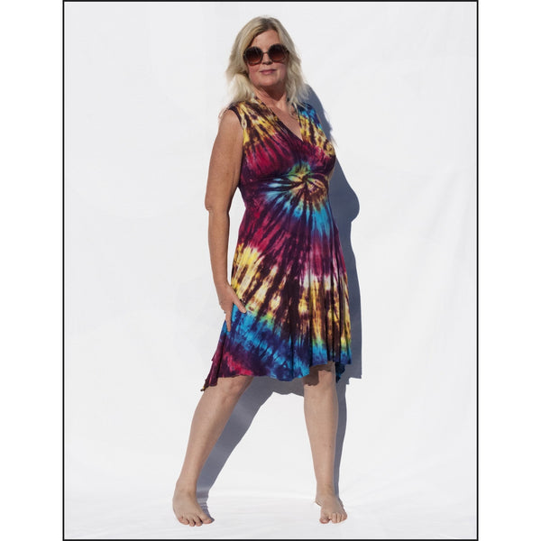 Tie-dye Deep V Sundress : Coral Spiral