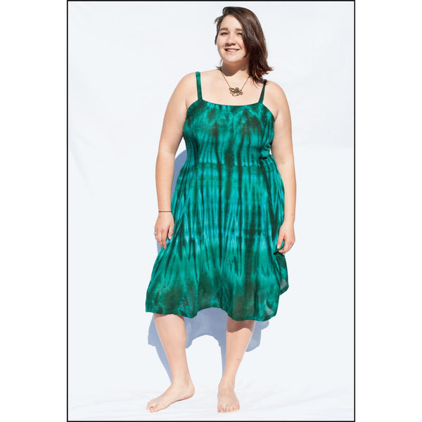 Green tie-dye dress short
