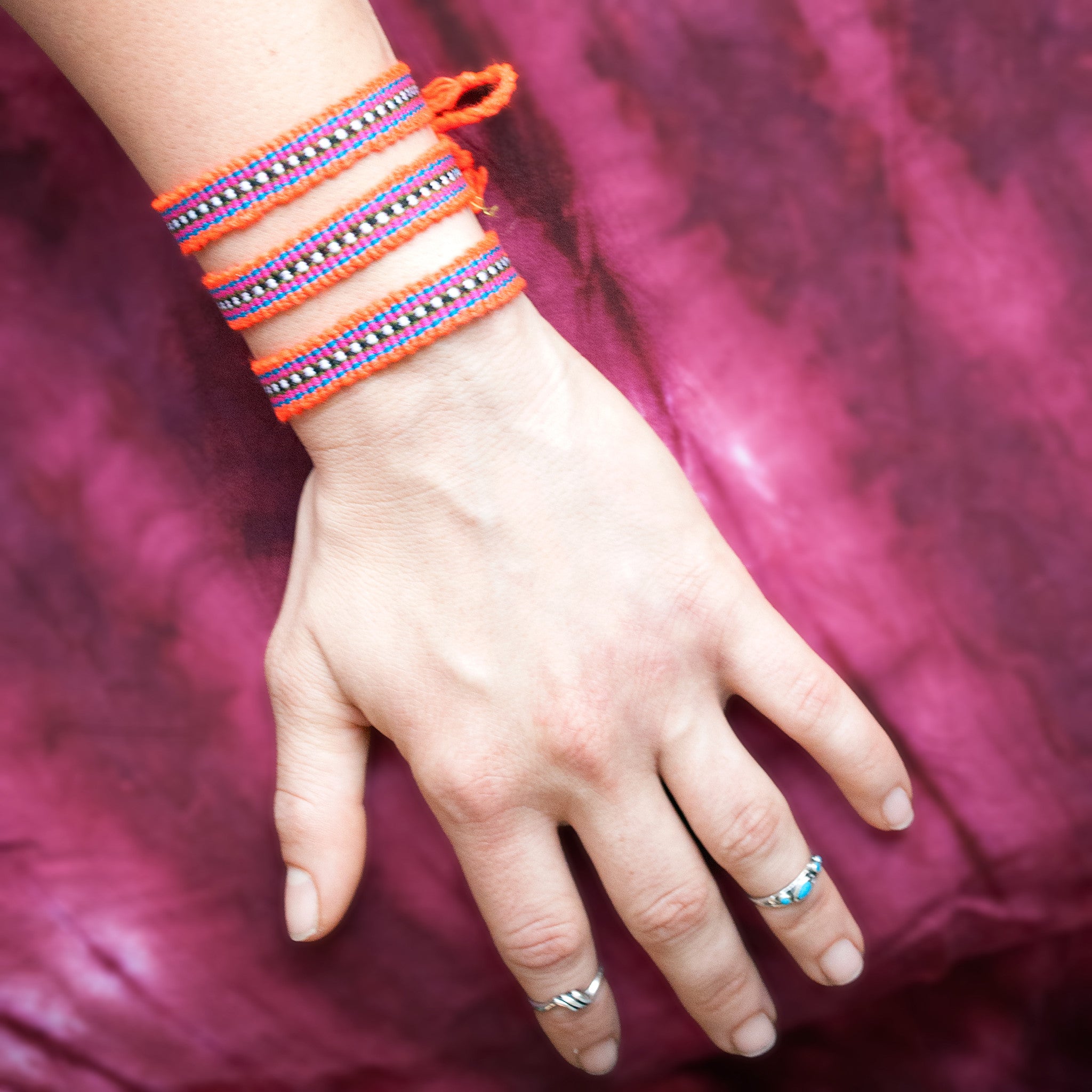 Friendship Bracelet Set Orange, Yellow, Blue & White 