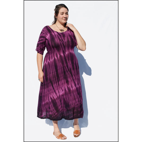 Purple Babydoll Cap Sleeve Dress, Tie-dye Dress