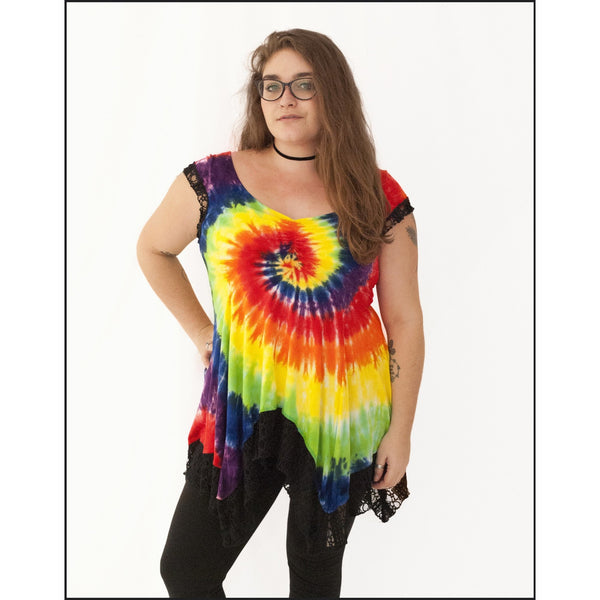 Rainbow Spiral Molly Top, Tie-dye Top