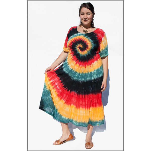 Rasta Spiral Babydoll Cap Sleeve Dress, Rasta tie-dye dress