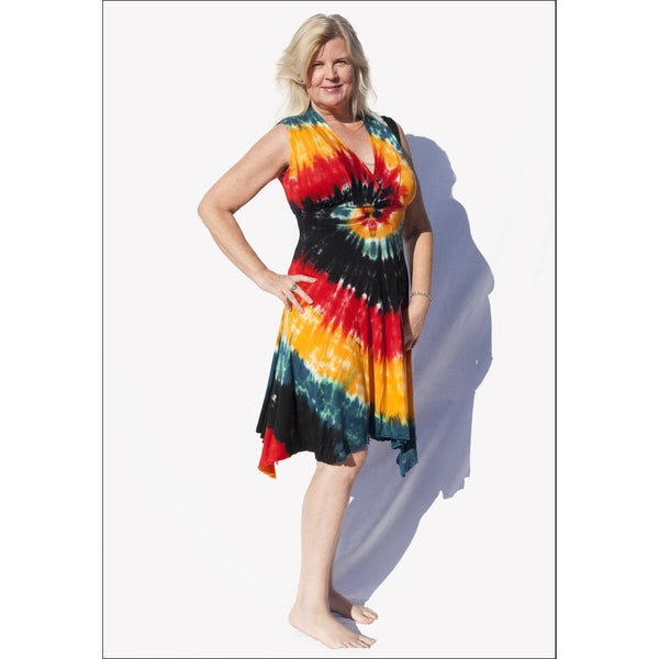 Tie-dye Deep V Sundress : Rasta Spiral