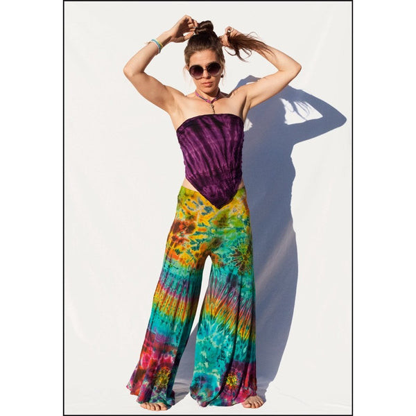 Tropical tie-dye wide leg pants